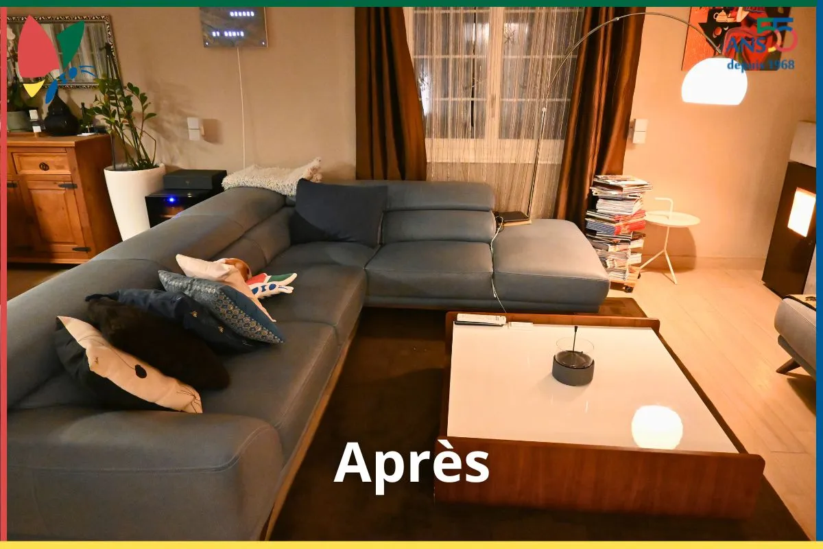 Salon propre et rangé après le passage d'une femme de ménage eco2net SA